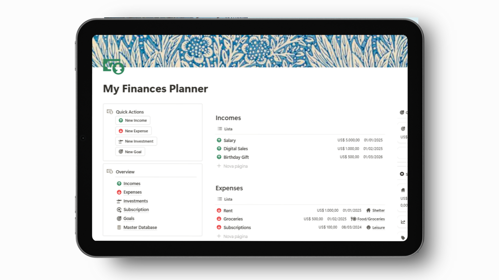 Finances Planner💸 (Notion)